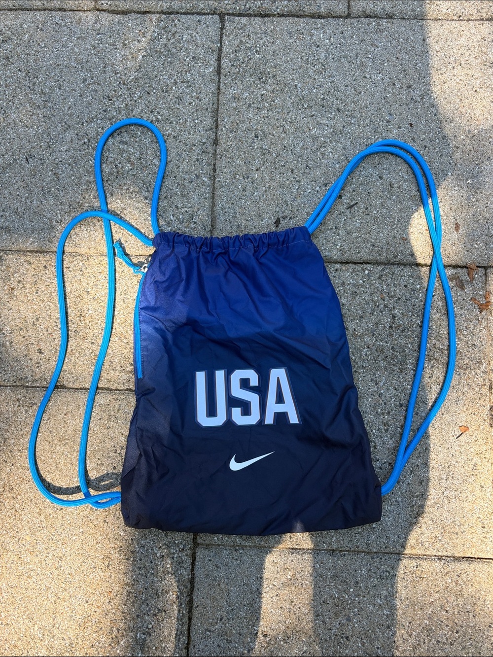 Nike Navy USA Drawstring Backpack with Bright Blue Cords